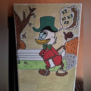 Cartoon Duck Canvas Art with Green and Red Accents